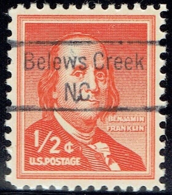 1954 .5c Franklin precancel error f/BELEW CREEK NC(1030-843 ) reads: BELEWS!!