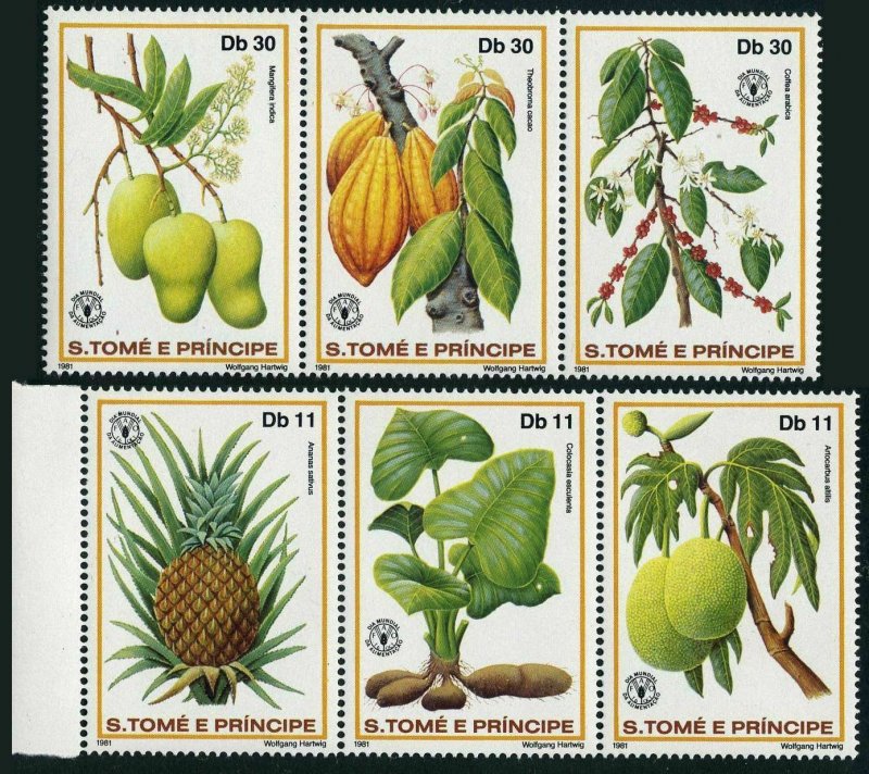 St Thomas & Prince 641-642 ac,643,MNH.Mi 744-750. World Food Day,1981.Fruits.