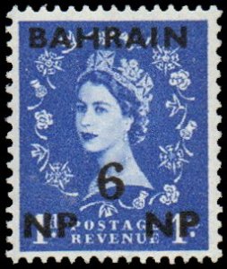 Bahrain 106 - Mint-H - 6np on 1p Elizabeth II (1957) (cv $0.45)