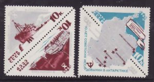 Russia-Sc#3162-4- id3-unused NH set-Triangles-Ships-Maps-Antarctica-1966-