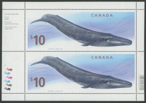 Canada 2405 - 10 Dollar Blue Whale Pane of 2 - Post Office Fresh