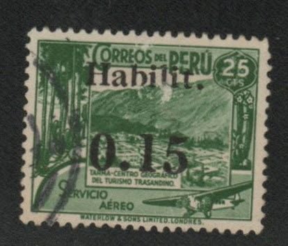 Peru Scott C65 Used  Overprinted airmail stamp Nice Cancel