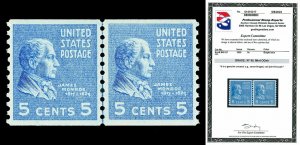 Scott 845 1939 5c Presidential Coil Line Pair Mint Graded XF 90 NH with PSE CERT