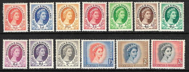 RHODESIA & NYASALAND 1954 QEII SET TO 2/6d MLH SG 1/12  