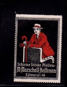 German Advertising Stamp - M. Marschall Umbrellas, Canes & Pipes, Heilbronn