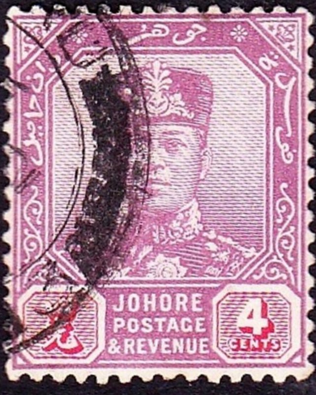 MALAYA JOHORE 1924 4c Dull Purple & Carmine SG108 FU