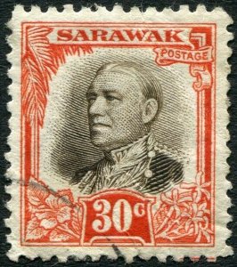 SARAWAK-1932 30c Sepia & Vermilion Sg 103 GOOD USED V34548