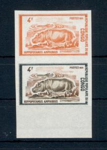 Hippo Hippopotamus Amphibius Animals Congo 1971 trail color proofs pair imperf.