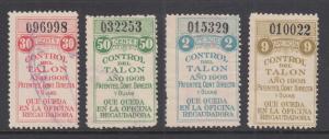 Argentina, Santa Fé, Forbin 259A/269A used 1908 General Tax Fiscals, 4 Talon