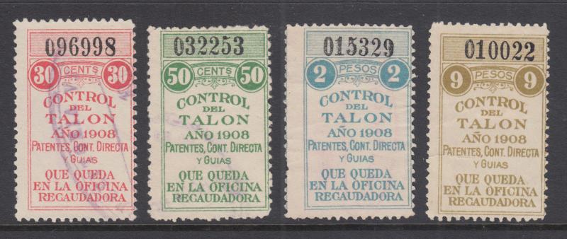 Argentina, Santa Fé, Forbin 259A/269A used 1908 General Tax Fiscals, 4 Talon