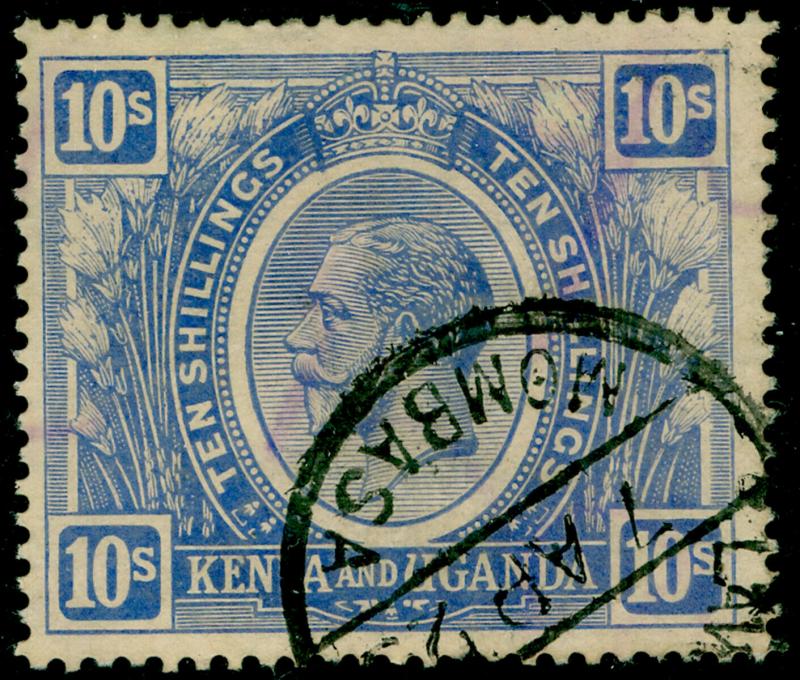 KENYA & UGANDA SG94w, 10s Brt Blue WMK Crown to right of CA, FU. Cat £550.