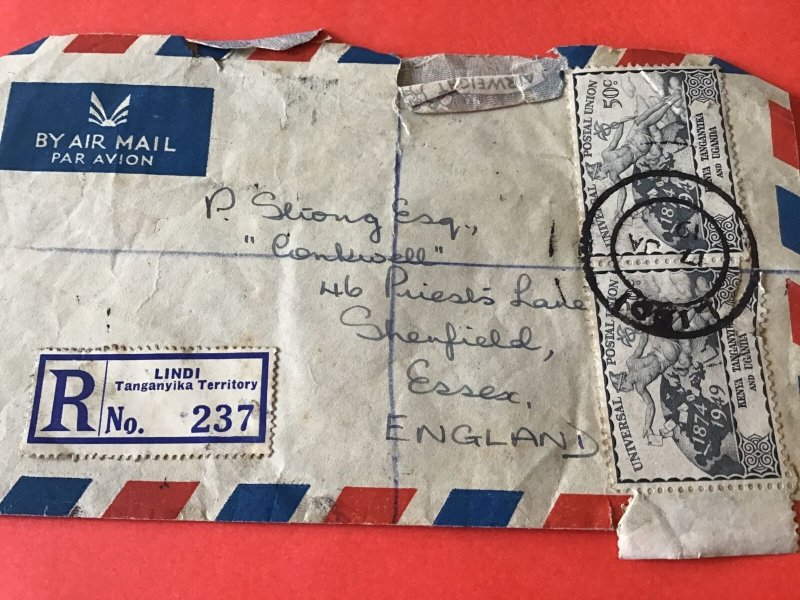 Kenya Tanganyika & Uganda Registered Air Mail To England 1950 Stamp Cover R45722 