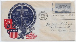 WW2 Patriotic Cover: U.N Conference 25 Apr 45 Washington DC, Cachet (53927)