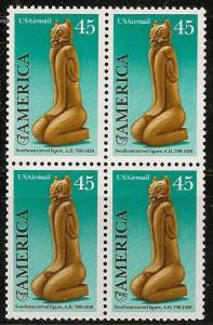 US C121 Airmail Southeast Carved Wood Figure 45c block MNH 1989