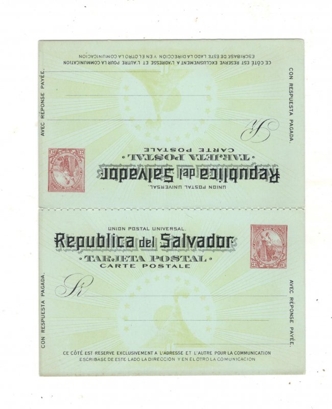 EARLY EL SALVADOR POSTAL REPLY CARD, MINT ENTIRE