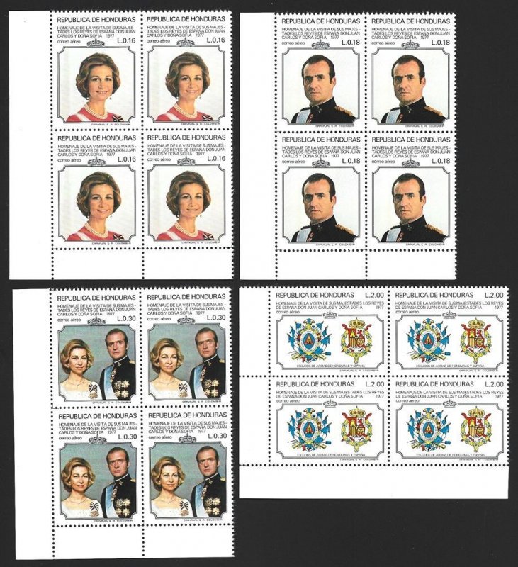 1977 Honduras Royal visit | Juan Carlos of Spain #C611-14 BLOCK Set VF-NH-