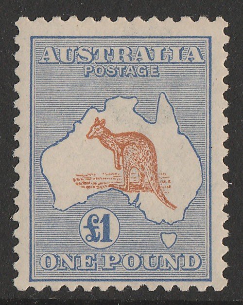 AUSTRALIA 1915 Kangaroo £1 Chestnut & blue. 3rd wmk . RARE SHADE w/CERTIFICATE 