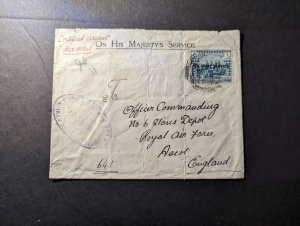 1929 Iraq Airmail OHMS Cover to RAF England Certified Urgent