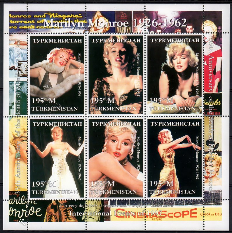 Turkmenistan 1997 Marilyn Monroe Sheetlet (6) PERFORATED MNH Yv.# 83/88