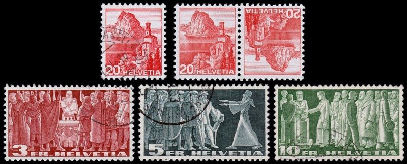 Switzerland Scott 243, 243a, 244-246 (1938) U/MH F-VF Complete Set, CV $106.20 B
