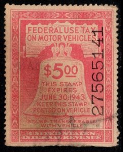 1942 US Scott #- RV6 $5.00 IRS Federal Use Tax on Motor Vehicle Used