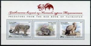 Tajikistan Stamps 2020 MNH Red Book Predators Leopards Vultures Hares 3v M/S