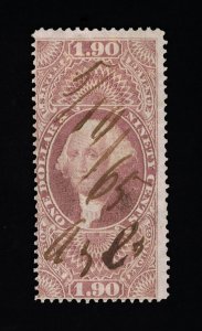 EXCELLENT GENUINE SCOTT #R80c F-VF 1863 PURPLE 1ST ISSUE REV FOREIGN EXCHANGE