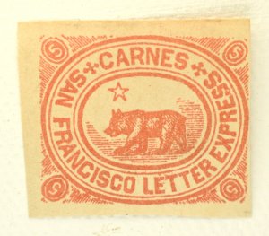 US LOCAL STAMP SCOTT #35L8 CARNE'S CITY LETTER EXPRESS 5C 2ND REPRINT, 1865