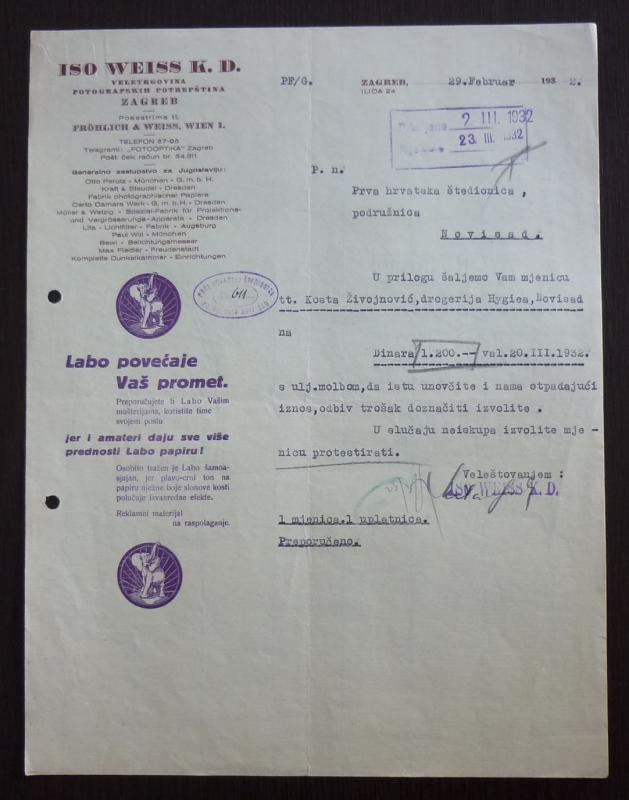 JUDAICA - EARLY ADVERTISING DOCUMENT - MEMO PAPER R! austria yugoslavia J61