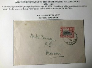 1938 Kitale Kenya British KUT First Return Flight Airmail Cover To Nanyuki