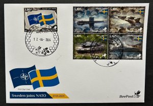 Lithuania 2024 Baltic - NATO sea Sweden joins NATO BeePost set of 5 stamps FDC