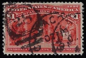 Scott #241 - $600.00 – VF-used – PSE cert graded VF-80 - Awesome rich color!