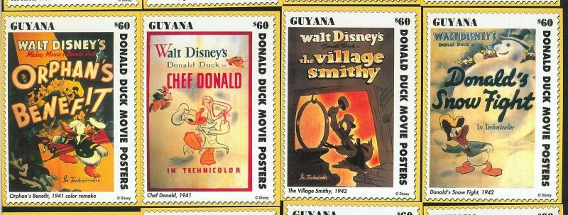 GUYANA - Scott 2780A  set of 50 poster stamps - DONALD DUCK: GOLF devils PENGUIN