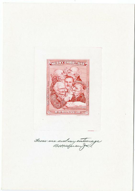 Rare B H Homan 1949 Engraved Christmas Stamp Proof Card XF