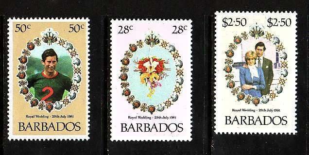 Barbados-Sc#547-9- id9- unused NH set-Royal Wedding-Princess Diana-1981-