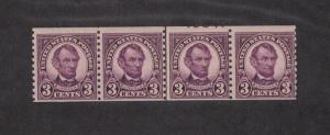 Scott 600 - Lincoln 3 Cent. MNH. OG. Coil Strip Of 4     #02 600s4