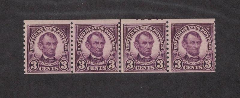 Scott 600 - Lincoln 3 Cent. MNH. OG. Coil Strip Of 4     #02 600s4