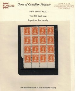 New Brunswick #7a Very Fine Mint Corner Margin Block Of 16 Imperf Horizontally