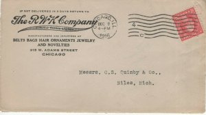 THE RWK COMPANY, TO NILES, MICHIGAN CHICAGO, IL 1916  FDC12852