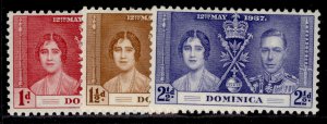 DOMINICA GVI SG96-98, 1937 CORONATION set, VLH MINT.