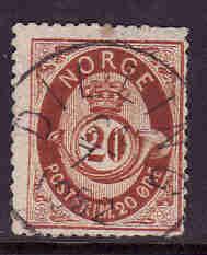 Norway:SC#27-used-20o orange brown post horn-cv $14.00