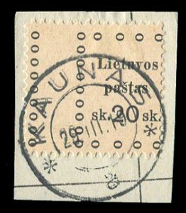 Lithuania #11, 1919 2sk black, misperforated variety, used on piece