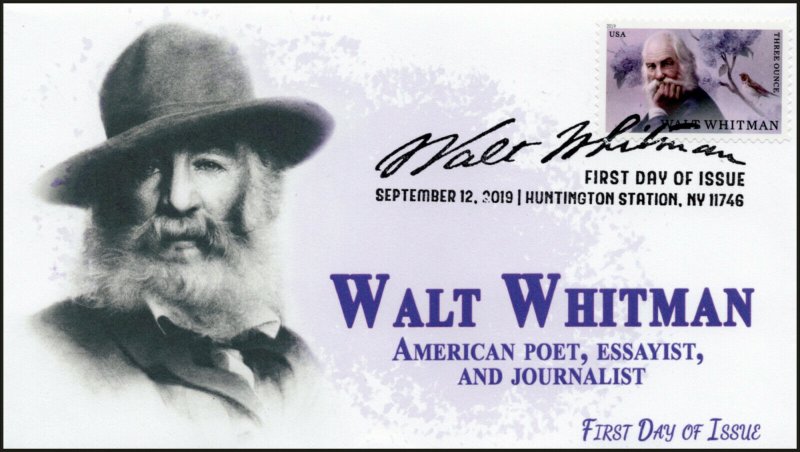 19-264, 2019, Walt Whitman, Pictorial Postmark, First Day Cover, Writer