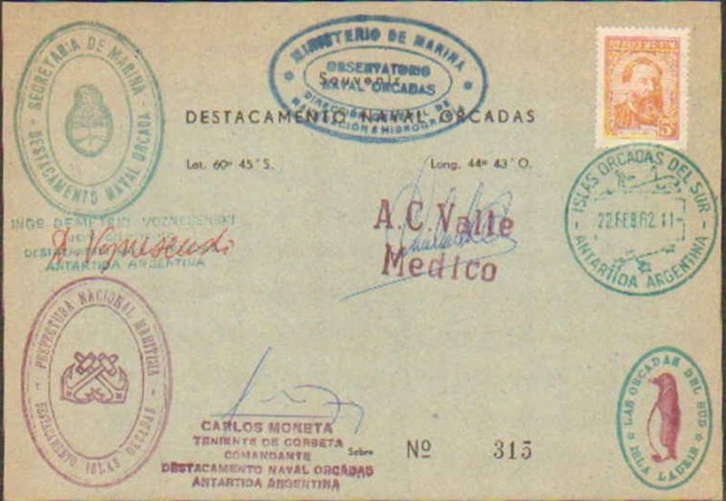 1962 ARGENTINA ANTARCTIC CACHET AND MULTI SIGNED ON CARD