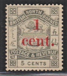 North Borneo 1892 Surcharged stamp (1c on 5c) MNG