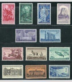 PCBstamps  1956 Commemoratives Year Set, #1073-74, 1076-85, (12 varieties), (6)