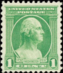 1932 1c George Washington, Jean-Antoine Houdon, Green Scott 705 Mint F/VF NH