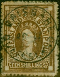 Queensland 1871 10s Brown SGF22 Good Used 'Brisbane CDS'