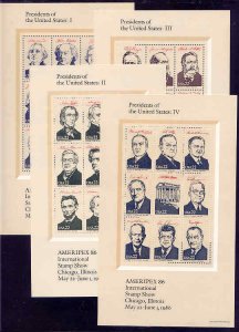 US 2216-2219 Mint NH Sheets Set of 4 AMERIPEX 86 Presidents Souvenir Sheets