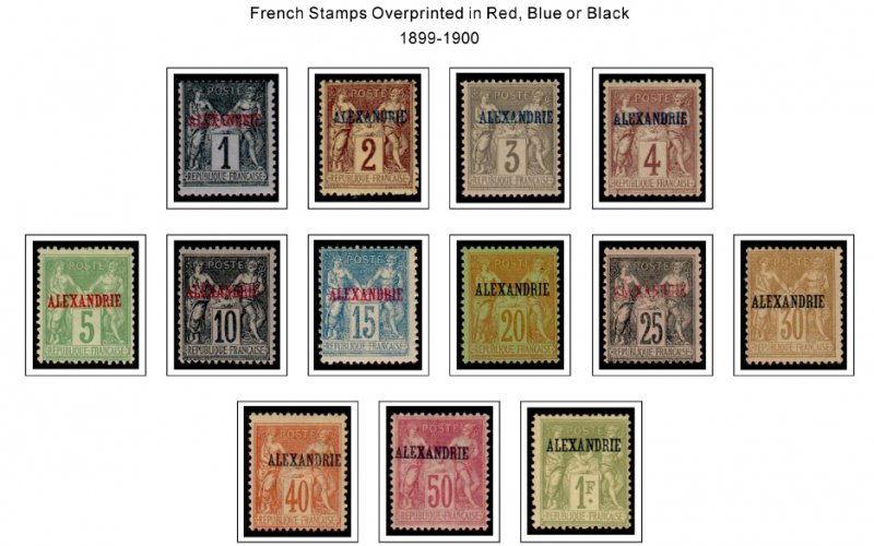 COLOR PRINTED FRENCH OFFICES ABROAD 1885-1944 STAMP ALBUM PAGES (66 ill. pages)